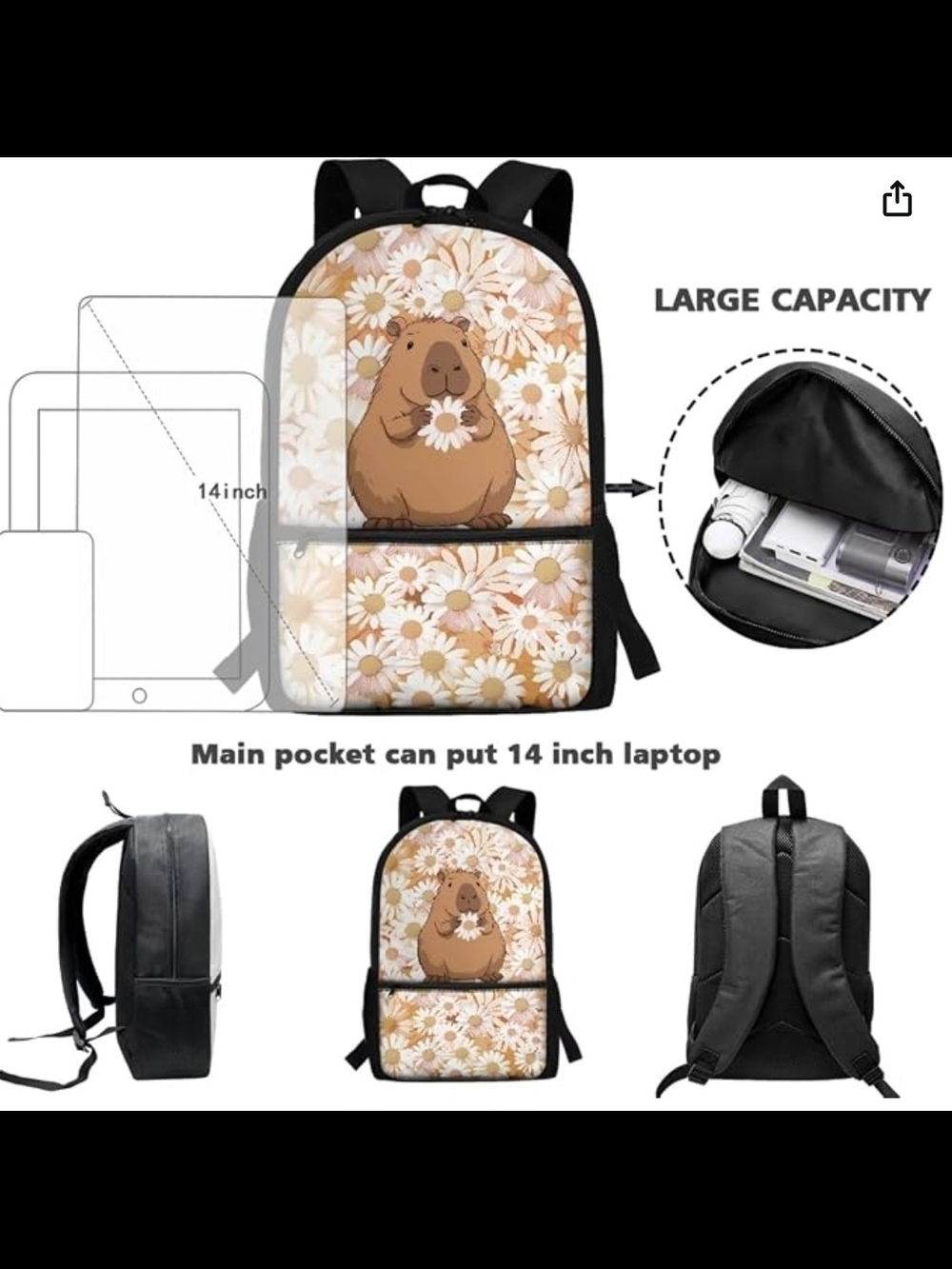 Daisy Capybara Backpack Set - Picture 7 of 10